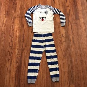 Hanna Andersson Puppy Dog Blue & White Striped Pajama Set Organic Cotton